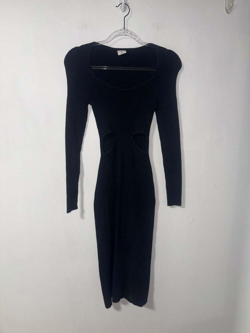 Abercrombie & Fitch Midi Dress Size XSP Black Ribbed Cutout Long Sleeve